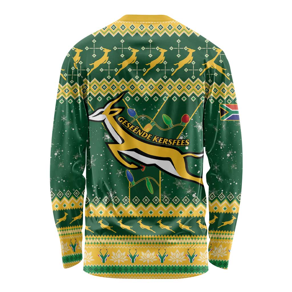 South Africa Christmas Rugby Long Sleeve Shirt Springboks Geseende Kersfees - Wonder Print Shop