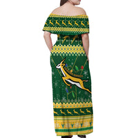 South Africa Christmas Rugby Off Shoulder Maxi Dress Springboks Geseende Kersfees - Wonder Print Shop
