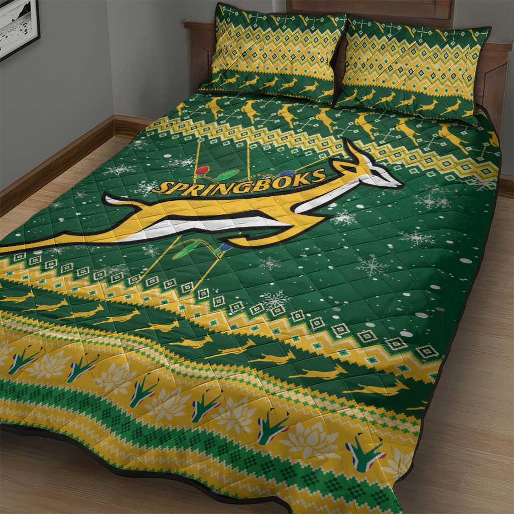South Africa Christmas Rugby Quilt Bed Set Springboks Geseende Kersfees - Wonder Print Shop