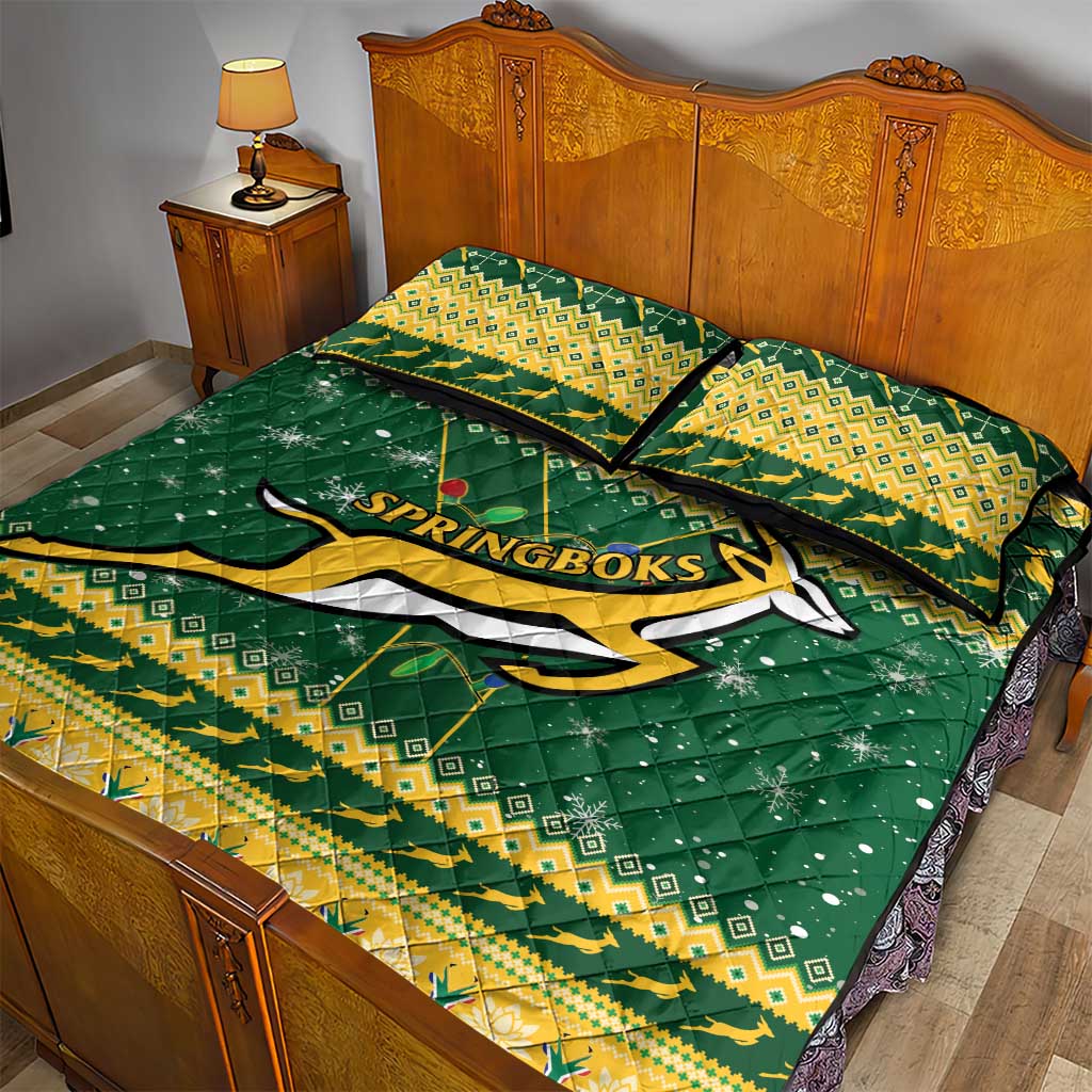 South Africa Christmas Rugby Quilt Bed Set Springboks Geseende Kersfees - Wonder Print Shop