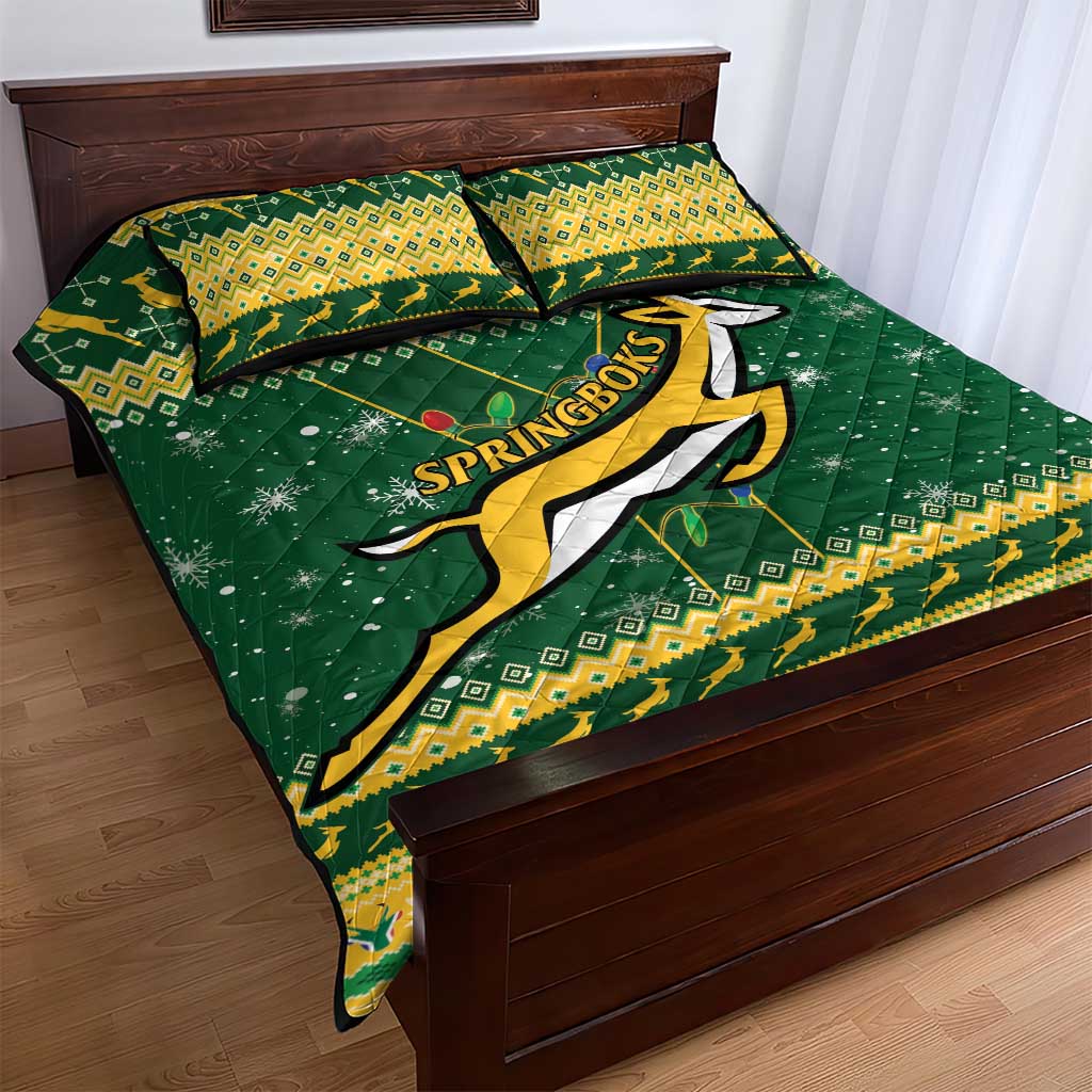 South Africa Christmas Rugby Quilt Bed Set Springboks Geseende Kersfees - Wonder Print Shop