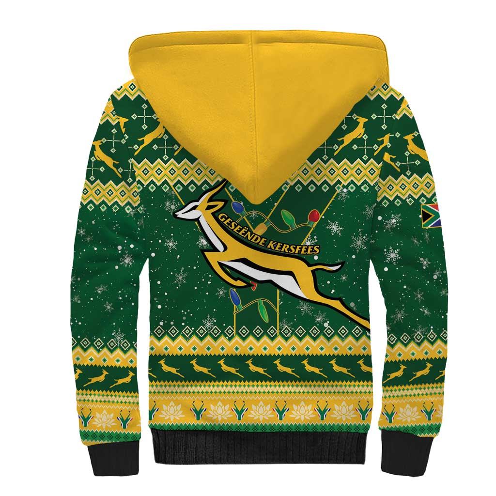 South Africa Christmas Rugby Sherpa Hoodie Springboks Geseende Kersfees - Wonder Print Shop