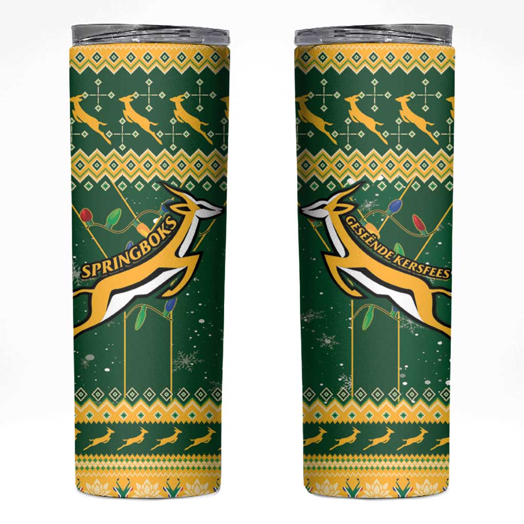 South Africa Christmas Rugby Skinny Tumbler Springboks Geseende Kersfees - Wonder Print Shop