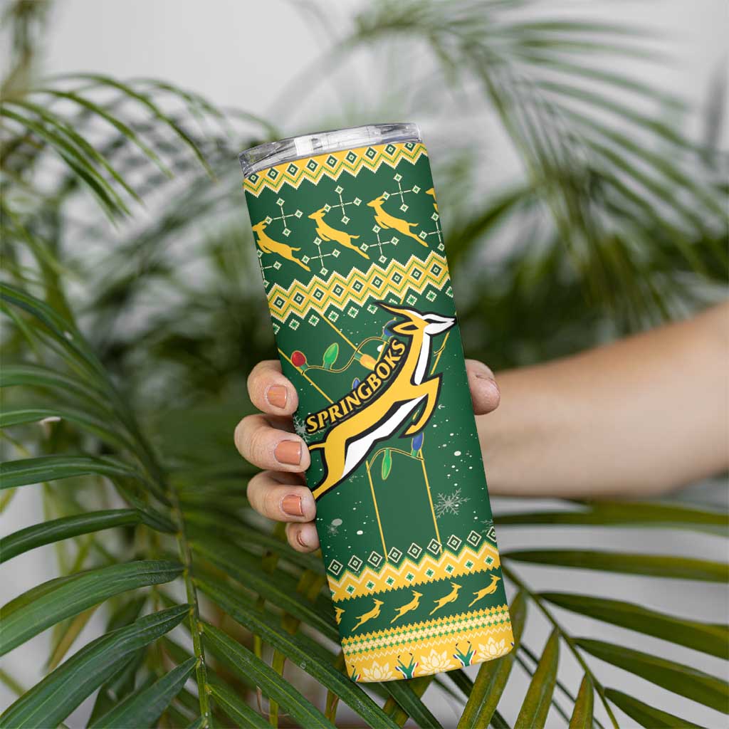 South Africa Christmas Rugby Skinny Tumbler Springboks Geseende Kersfees - Wonder Print Shop