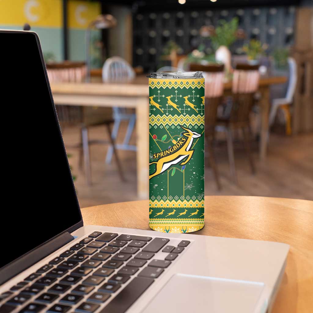 South Africa Christmas Rugby Skinny Tumbler Springboks Geseende Kersfees - Wonder Print Shop