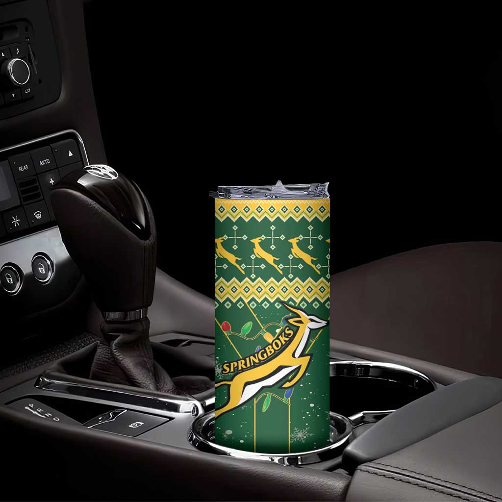 South Africa Christmas Rugby Skinny Tumbler Springboks Geseende Kersfees - Wonder Print Shop