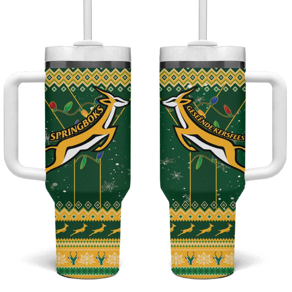 South Africa Christmas Rugby Tumbler With Handle Springboks Geseende Kersfees - Wonder Print Shop
