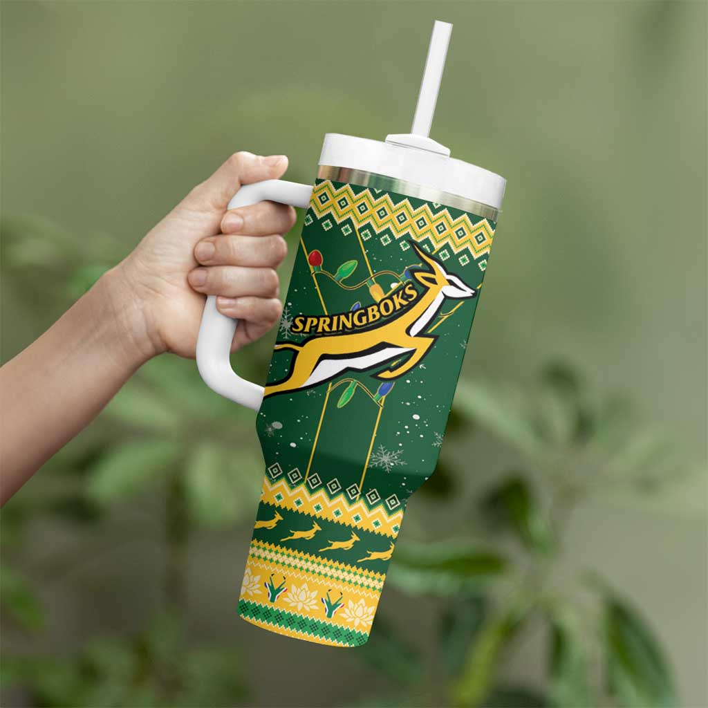South Africa Christmas Rugby Tumbler With Handle Springboks Geseende Kersfees - Wonder Print Shop