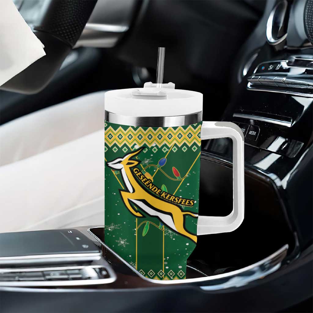 South Africa Christmas Rugby Tumbler With Handle Springboks Geseende Kersfees - Wonder Print Shop