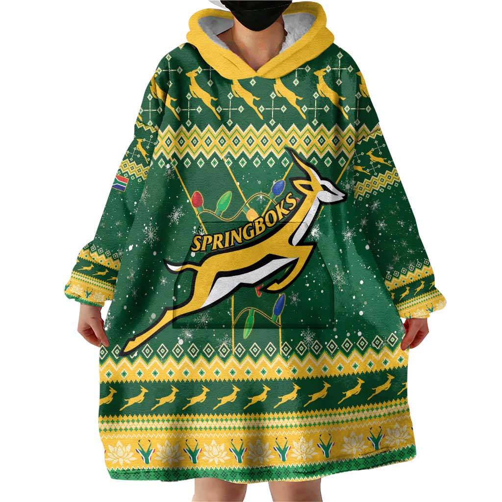 South Africa Christmas Rugby Wearable Blanket Hoodie Springboks Geseende Kersfees - Wonder Print Shop