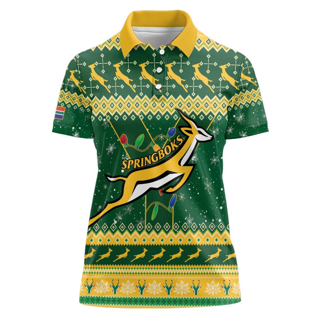 South Africa Christmas Rugby Women Polo Shirt Springboks Geseende Kersfees - Wonder Print Shop