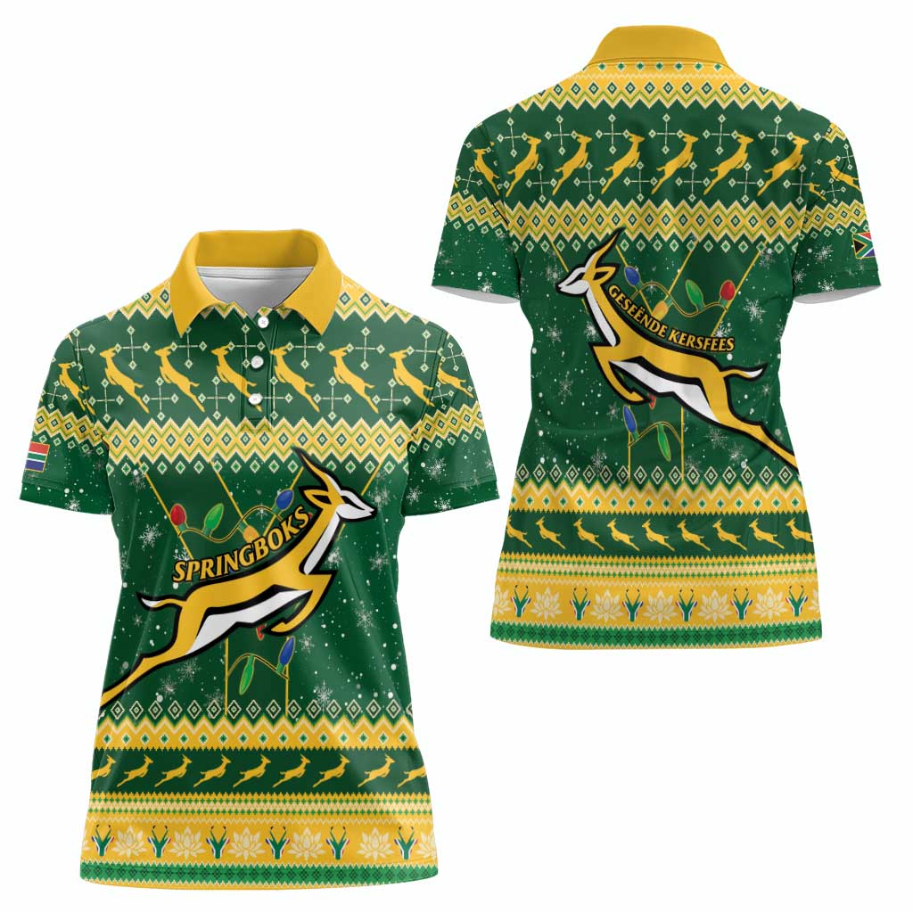 South Africa Christmas Rugby Women Polo Shirt Springboks Geseende Kersfees - Wonder Print Shop
