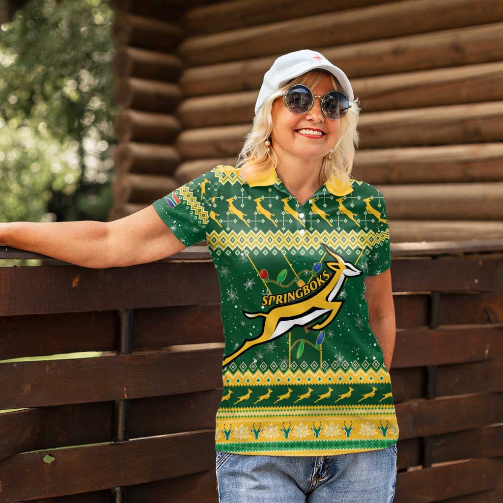 South Africa Christmas Rugby Women Polo Shirt Springboks Geseende Kersfees - Wonder Print Shop
