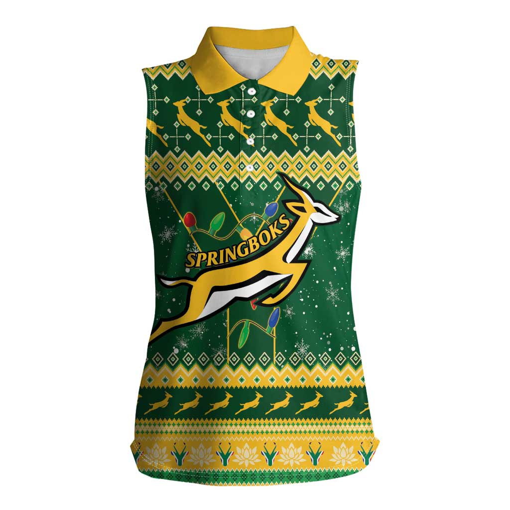 South Africa Christmas Rugby Women Sleeveless Polo Shirt Springboks Geseende Kersfees - Wonder Print Shop