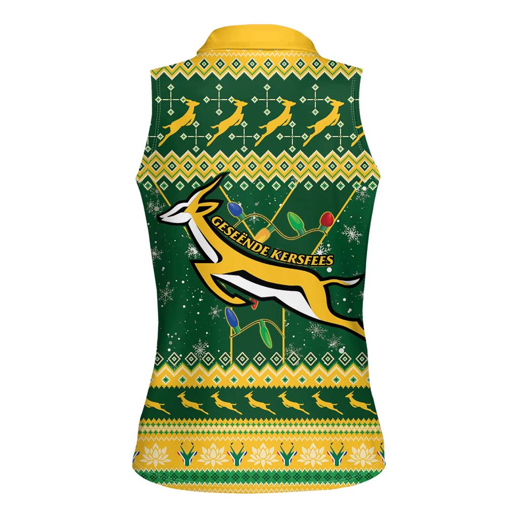 South Africa Christmas Rugby Women Sleeveless Polo Shirt Springboks Geseende Kersfees - Wonder Print Shop