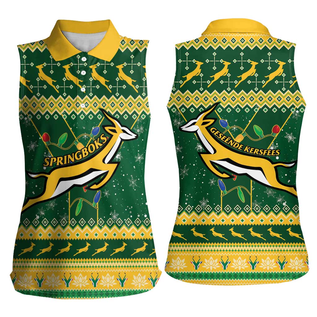South Africa Christmas Rugby Women Sleeveless Polo Shirt Springboks Geseende Kersfees - Wonder Print Shop