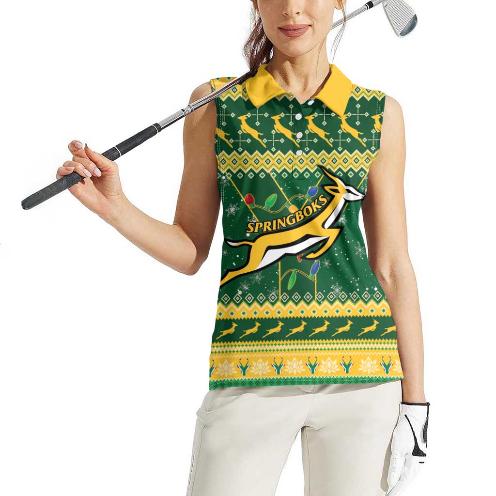 South Africa Christmas Rugby Women Sleeveless Polo Shirt Springboks Geseende Kersfees - Wonder Print Shop