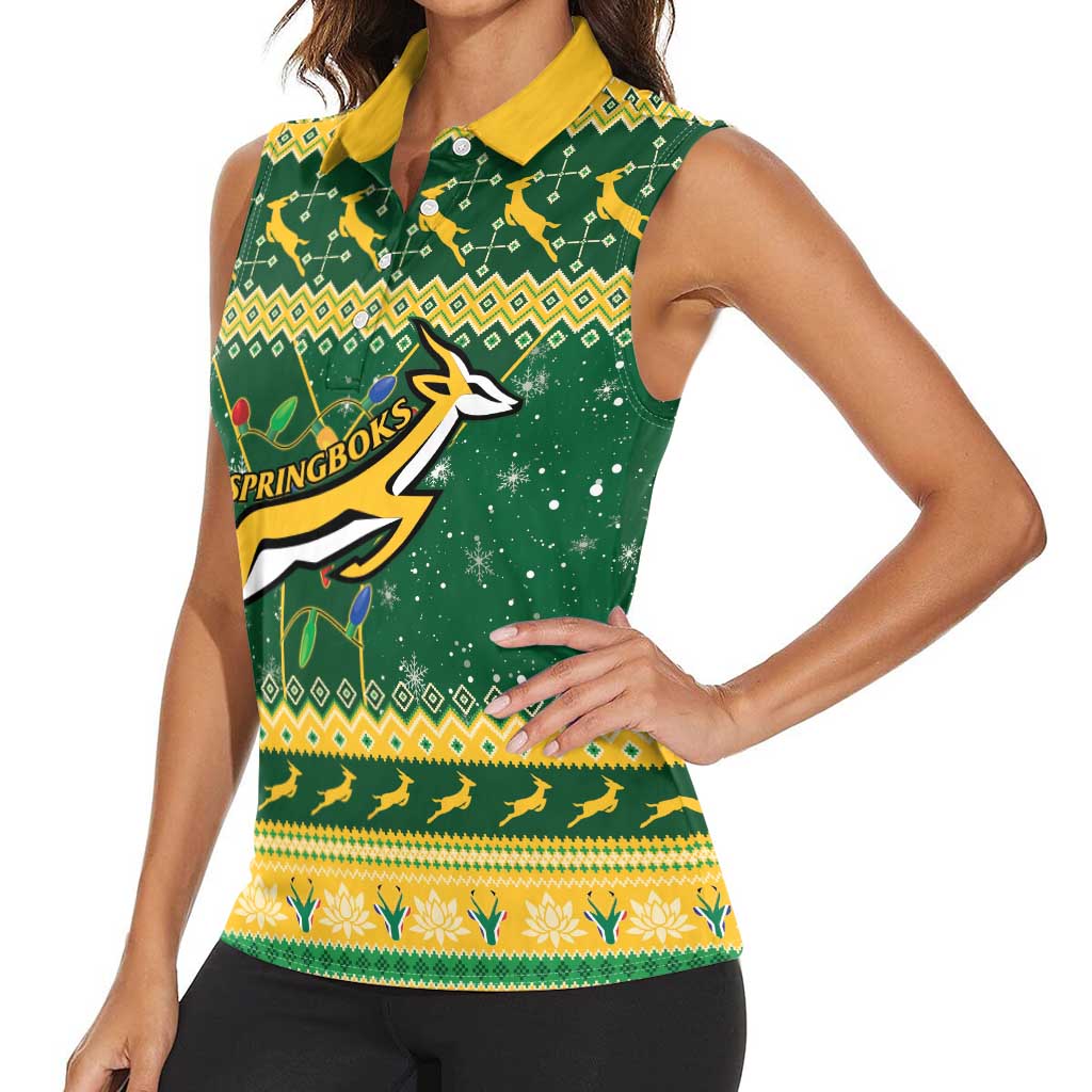 South Africa Christmas Rugby Women Sleeveless Polo Shirt Springboks Geseende Kersfees - Wonder Print Shop