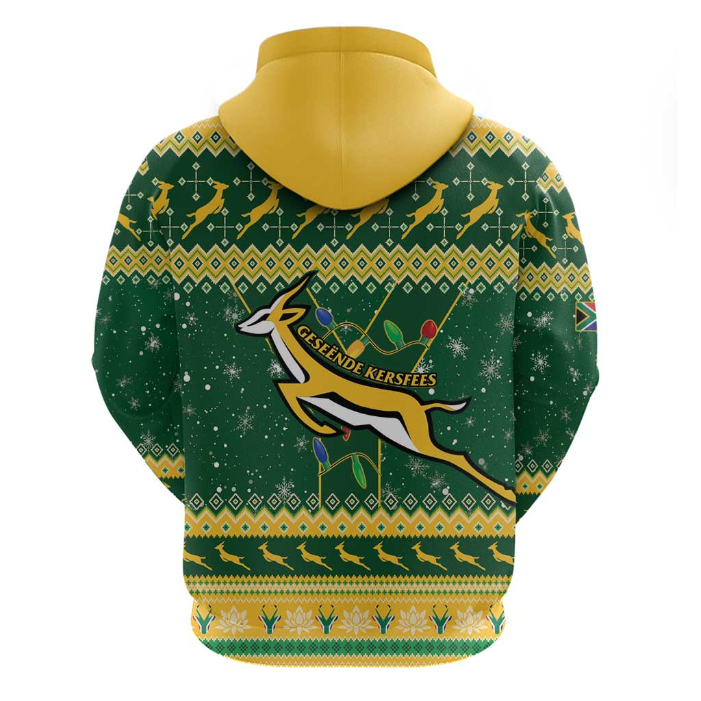 South Africa Christmas Rugby Zip Hoodie Springboks Geseende Kersfees - Wonder Print Shop
