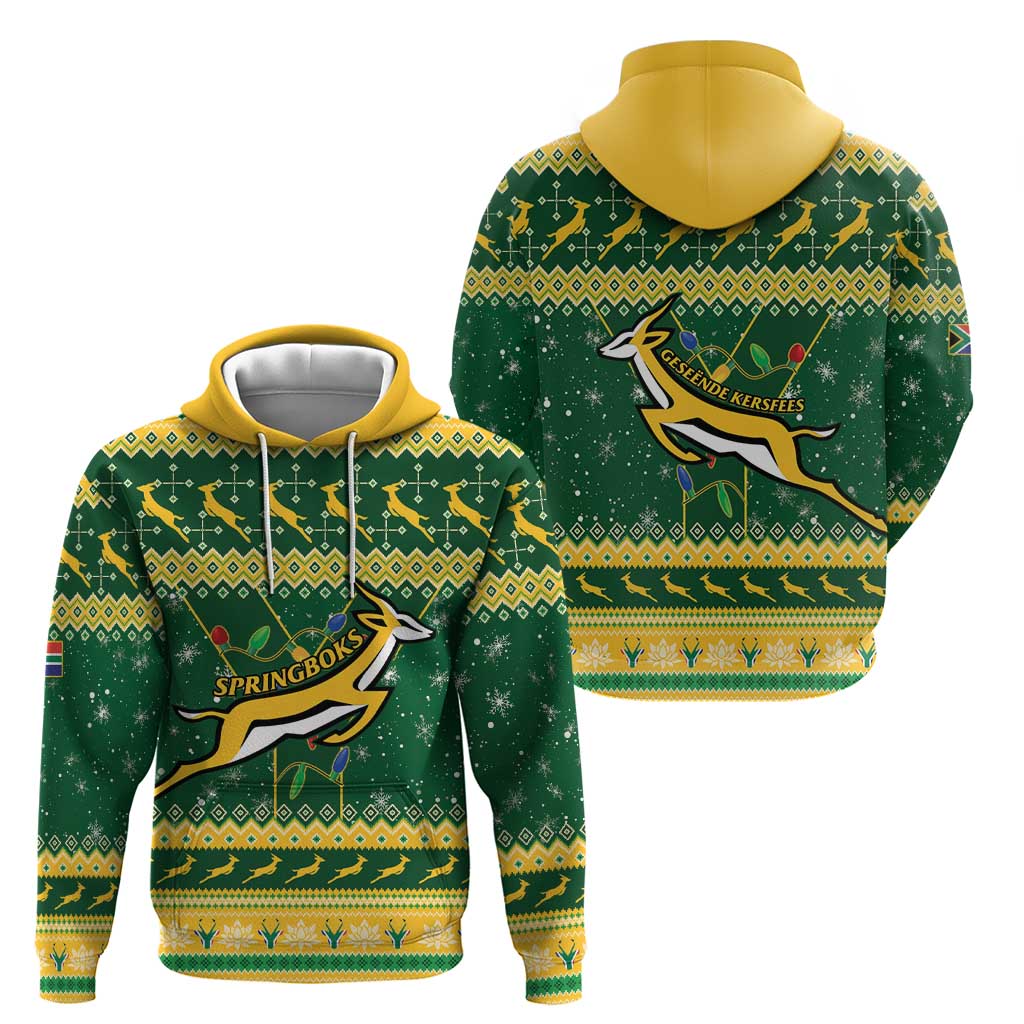 South Africa Christmas Rugby Zip Hoodie Springboks Geseende Kersfees - Wonder Print Shop
