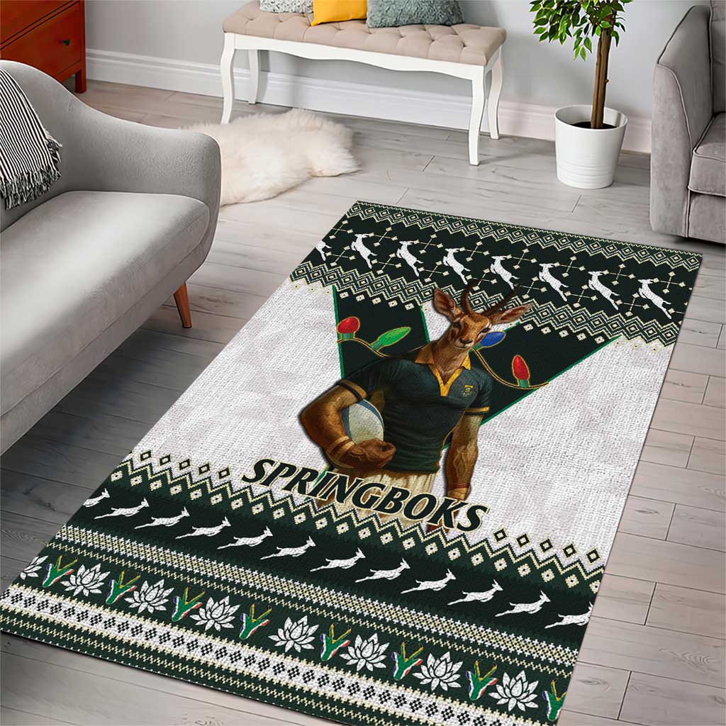 South Africa Christmas Rugby Area Rug Springboks Mascot Mix African Pattern - Wonder Print Shop