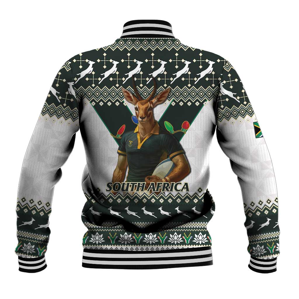 South Africa Christmas Rugby Baseball Jacket Springboks Mascot Mix African Pattern - Wonder Print Shop