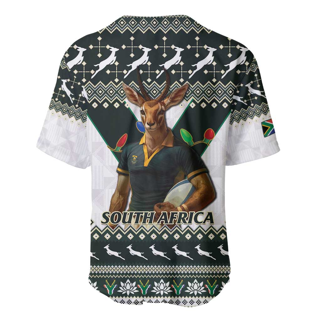 South Africa Christmas Rugby Baseball Jersey Springboks Mascot Mix African Pattern - Wonder Print Shop