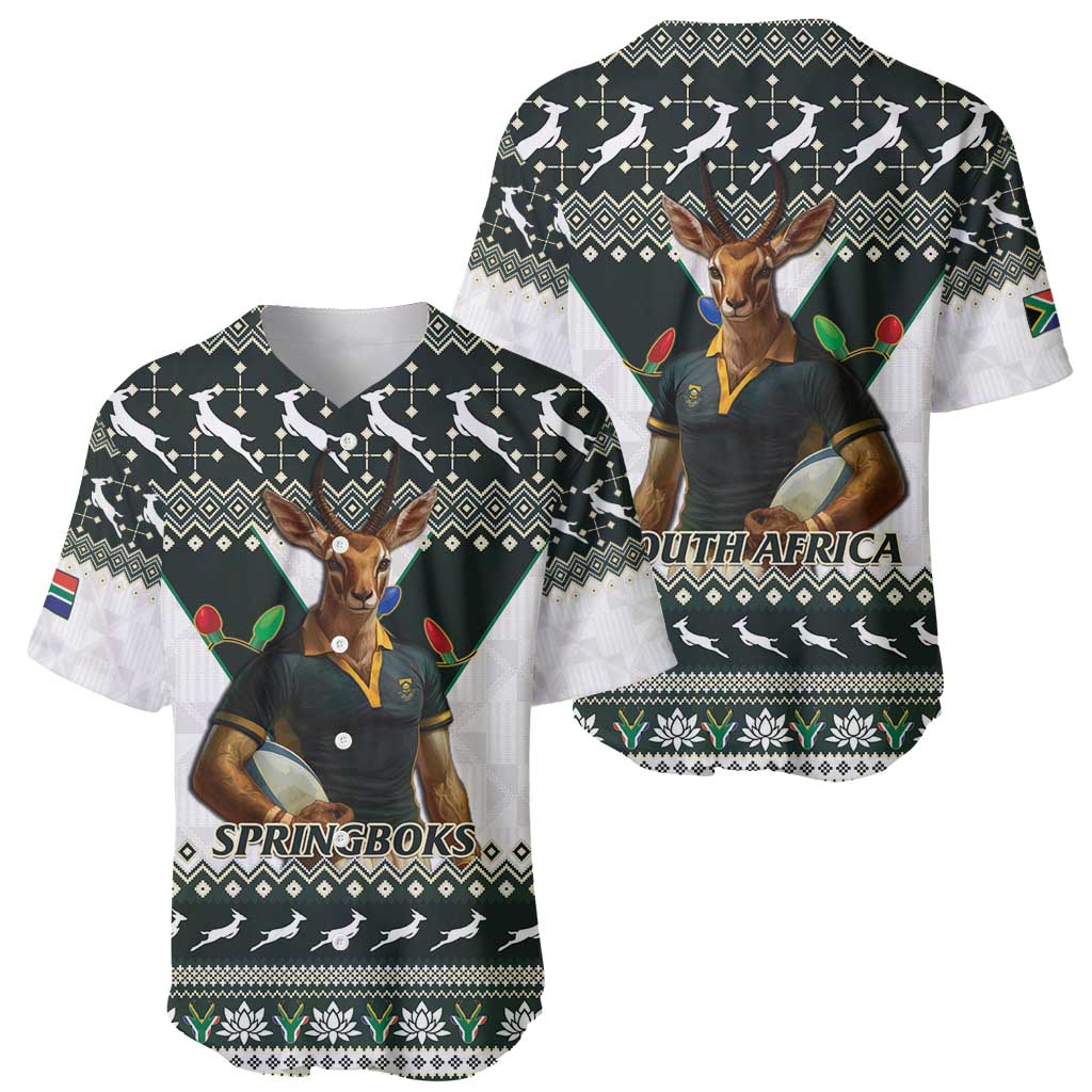 South Africa Christmas Rugby Baseball Jersey Springboks Mascot Mix African Pattern - Wonder Print Shop