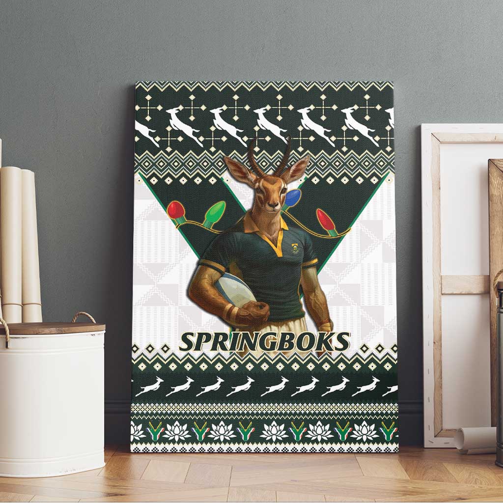 South Africa Christmas Rugby Canvas Wall Art Springboks Mascot Mix African Pattern - Wonder Print Shop