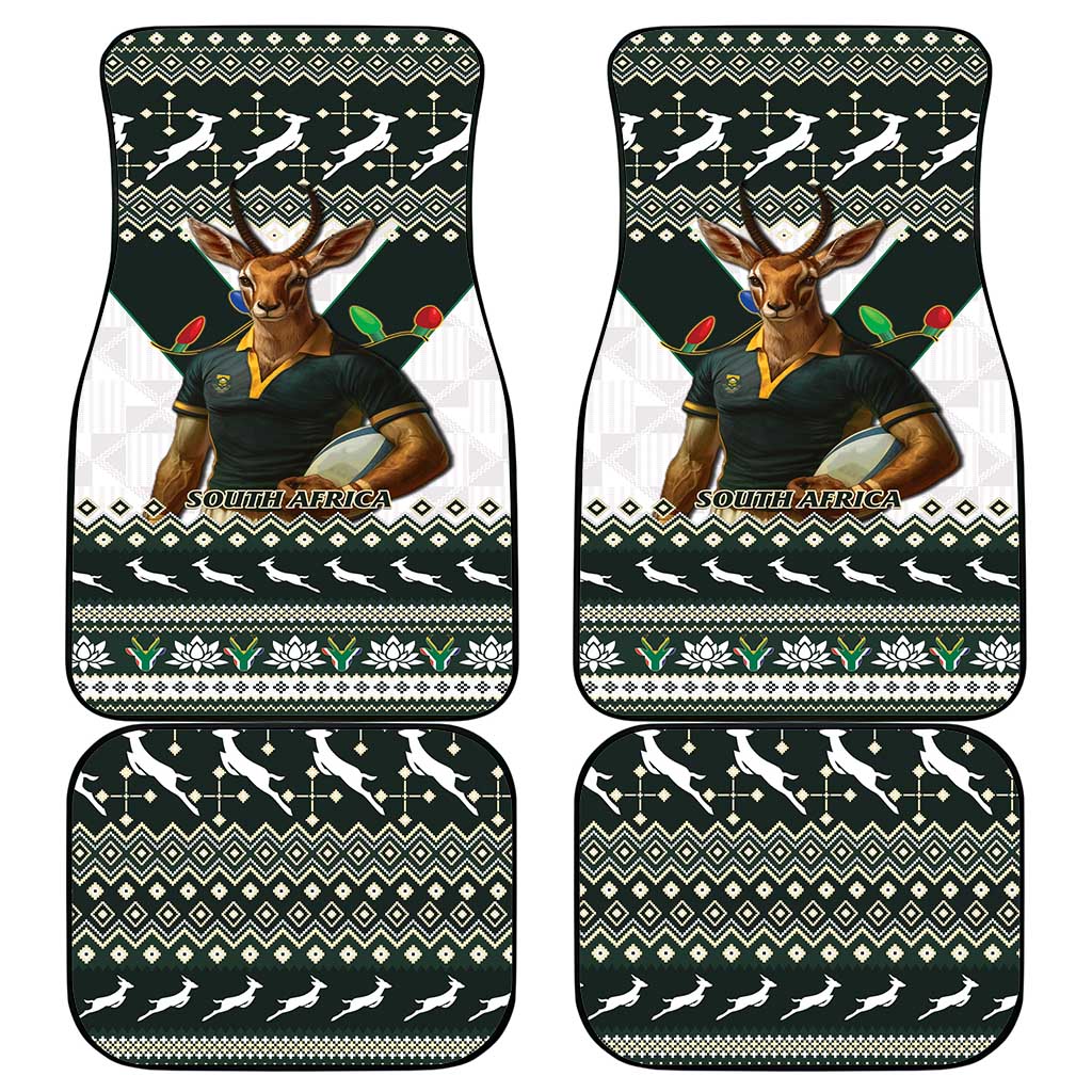 South Africa Christmas Rugby Car Mats Springboks Mascot Mix African Pattern - Wonder Print Shop