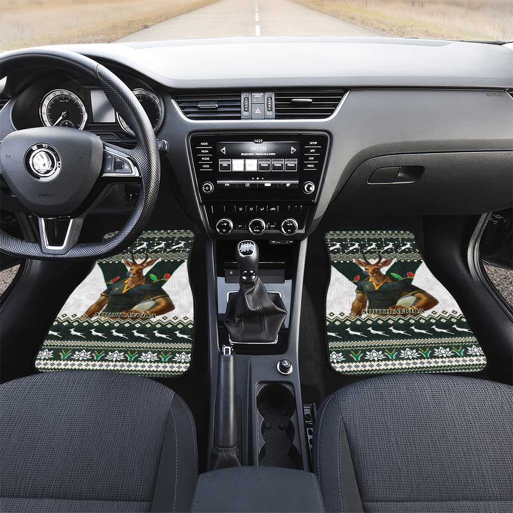 South Africa Christmas Rugby Car Mats Springboks Mascot Mix African Pattern - Wonder Print Shop