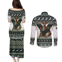 South Africa Christmas Rugby Couples Matching Puletasi and Long Sleeve Button Shirt Springboks Mascot Mix African Pattern - Wonder Print Shop