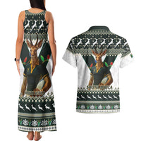 South Africa Christmas Rugby Couples Matching Tank Maxi Dress and Hawaiian Shirt Springboks Mascot Mix African Pattern - Wonder Print Shop