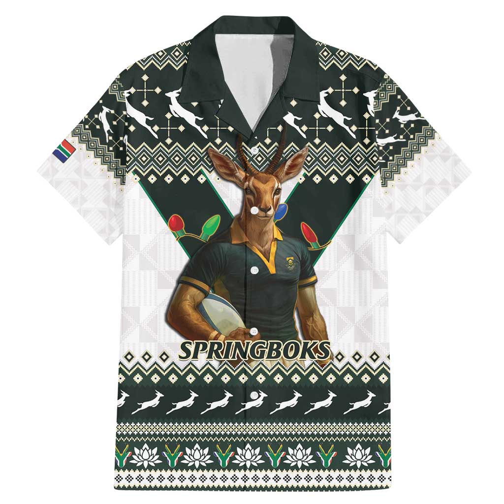 South Africa Christmas Rugby Family Matching Mermaid Dress and Hawaiian Shirt Springboks Mascot Mix African Pattern - Wonder Print Shop