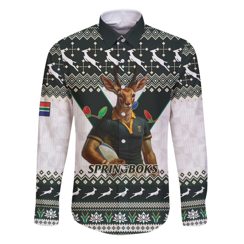 South Africa Christmas Rugby Family Matching Mermaid Dress and Hawaiian Shirt Springboks Mascot Mix African Pattern - Wonder Print Shop