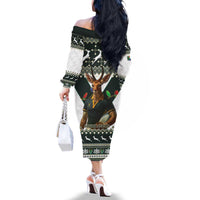 South Africa Christmas Rugby Family Matching Off The Shoulder Long Sleeve Dress and Hawaiian Shirt Springboks Mascot Mix African Pattern - Wonder Print Shop