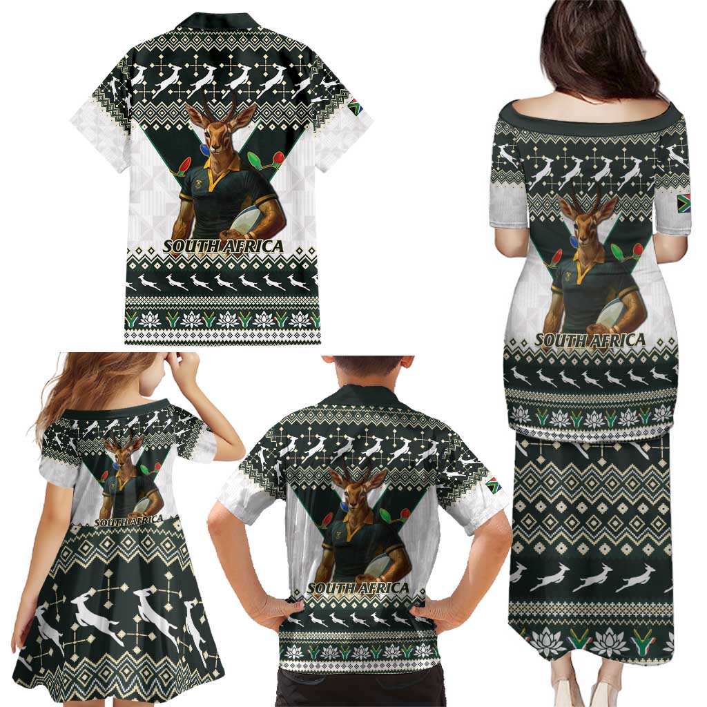 South Africa Christmas Rugby Family Matching Puletasi and Hawaiian Shirt Springboks Mascot Mix African Pattern - Wonder Print Shop