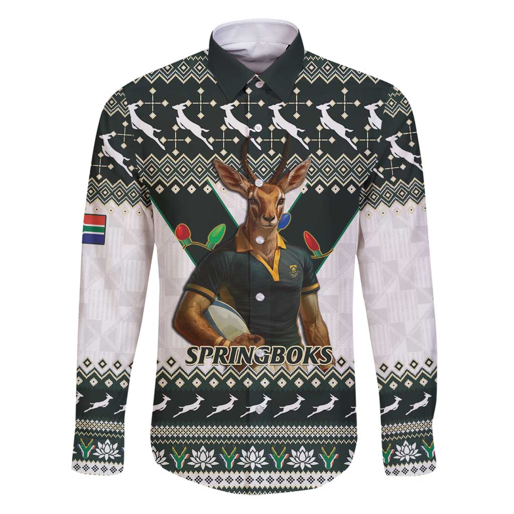 South Africa Christmas Rugby Family Matching Puletasi and Hawaiian Shirt Springboks Mascot Mix African Pattern - Wonder Print Shop