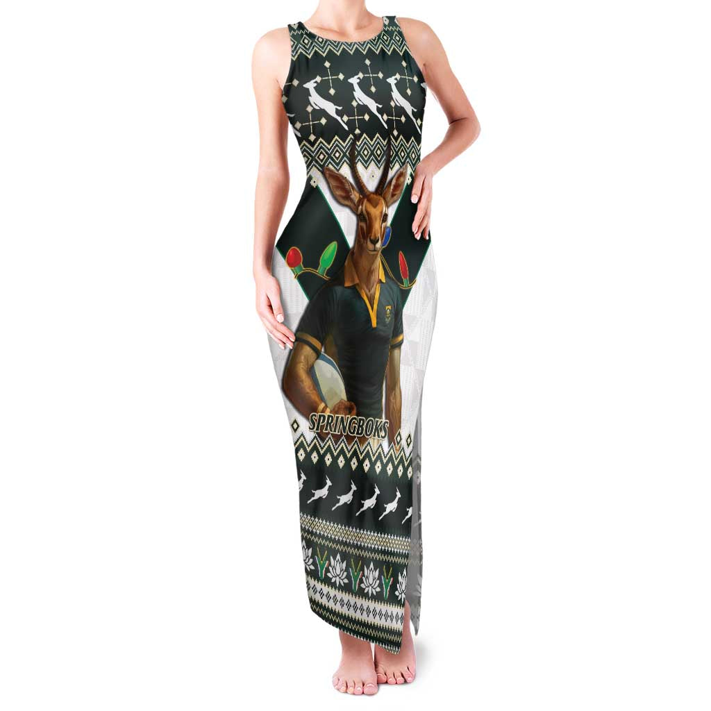 South Africa Christmas Rugby Family Matching Tank Maxi Dress and Hawaiian Shirt Springboks Mascot Mix African Pattern - Wonder Print Shop