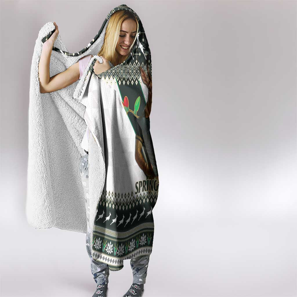 South Africa Christmas Rugby Hooded Blanket Springboks Mascot Mix African Pattern