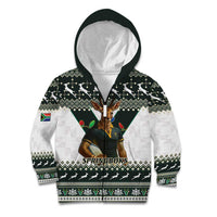 South Africa Christmas Rugby Kid Hoodie Springboks Mascot Mix African Pattern - Wonder Print Shop