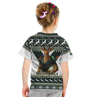 South Africa Christmas Rugby Kid T Shirt Springboks Mascot Mix African Pattern - Wonder Print Shop