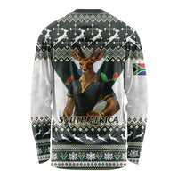 South Africa Christmas Rugby Long Sleeve Shirt Springboks Mascot Mix African Pattern - Wonder Print Shop