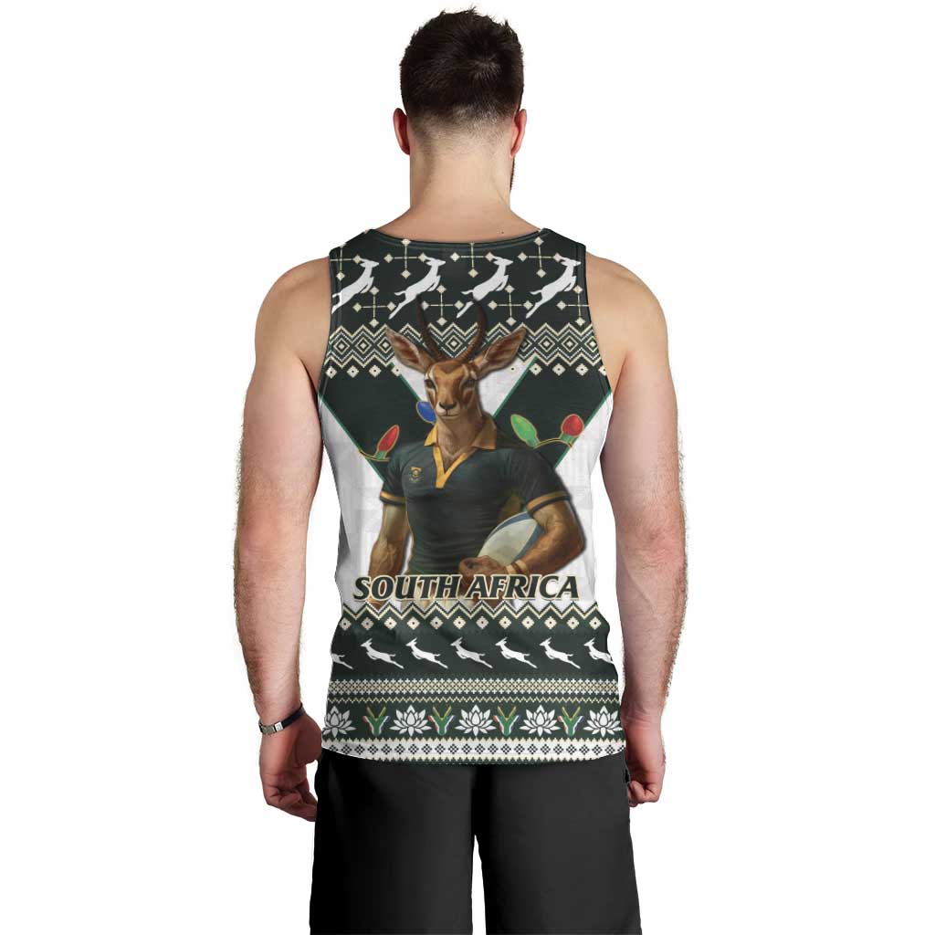 South Africa Christmas Rugby Men Tank Top Springboks Mascot Mix African Pattern - Wonder Print Shop