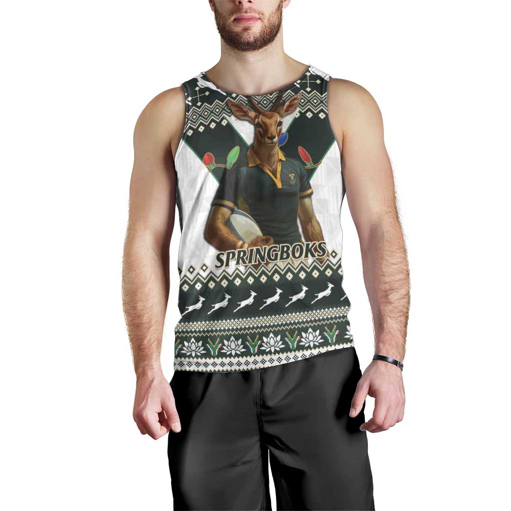 South Africa Christmas Rugby Men Tank Top Springboks Mascot Mix African Pattern - Wonder Print Shop