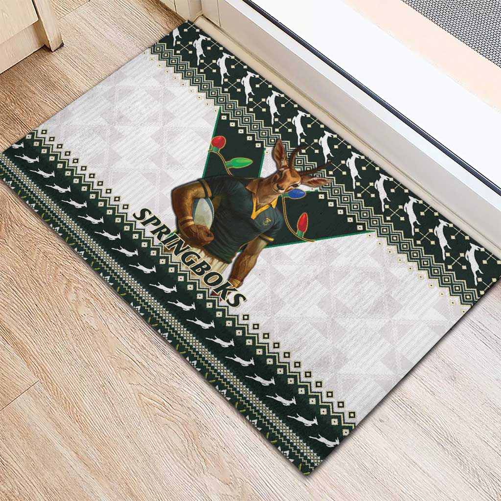 South Africa Christmas Rugby Rubber Doormat Springboks Mascot Mix African Pattern - Wonder Print Shop