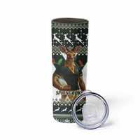 South Africa Christmas Rugby Skinny Tumbler Springboks Mascot Mix African Pattern - Wonder Print Shop