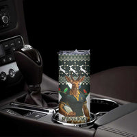 South Africa Christmas Rugby Skinny Tumbler Springboks Mascot Mix African Pattern - Wonder Print Shop