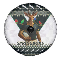 South Africa Christmas Rugby Spare Tire Cover Springboks Mascot Mix African Pattern - Wonder Print Shop
