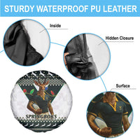 South Africa Christmas Rugby Spare Tire Cover Springboks Mascot Mix African Pattern - Wonder Print Shop